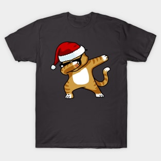 Dabbing Cat Shirt Kids Santa Hat Christmas Cat Lovers Shirt T-Shirt